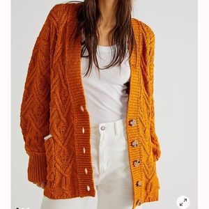 GREEN Free People Montana Cable Cardi GREEN